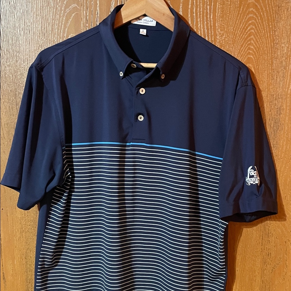 Peter Millar Navy and White Striped Polo - Summer Comfort